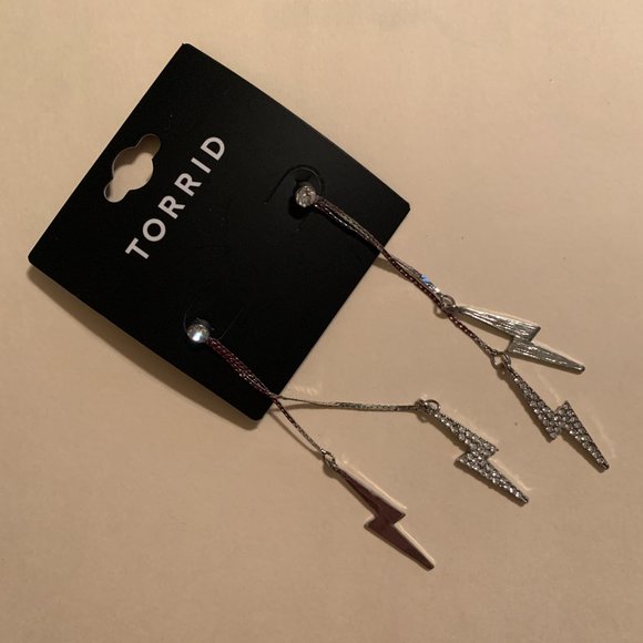 NWT LIGHTNING BOLT EARRING - GOLD & SILVER TONE - Picture 3 of 6